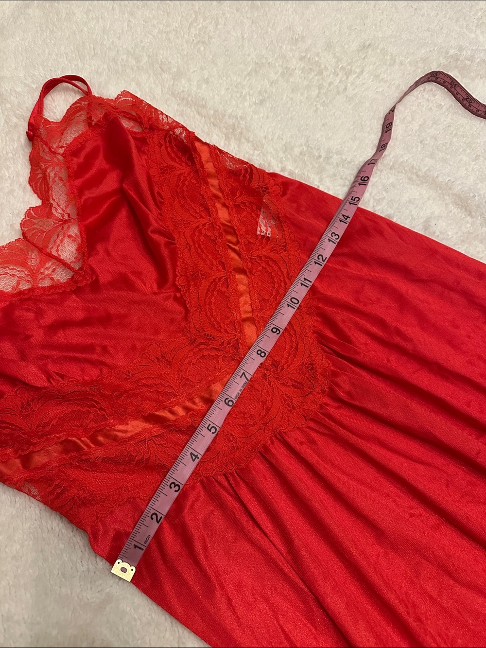 Vintage Red Lace Trim Maxi Slip Dress Nightgown Lingerie Feminine Romantic USA M - Picture 6 of 7